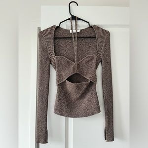 Jonathan Simkhai, Alexia Marled Top, Dune/Chocolate Melange, Size S